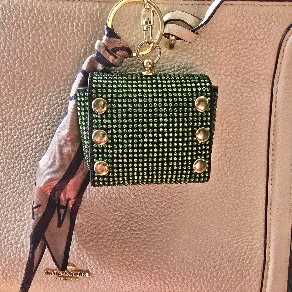 Green Rhinestone Keychain Pouch nip - Picture 2 of 4